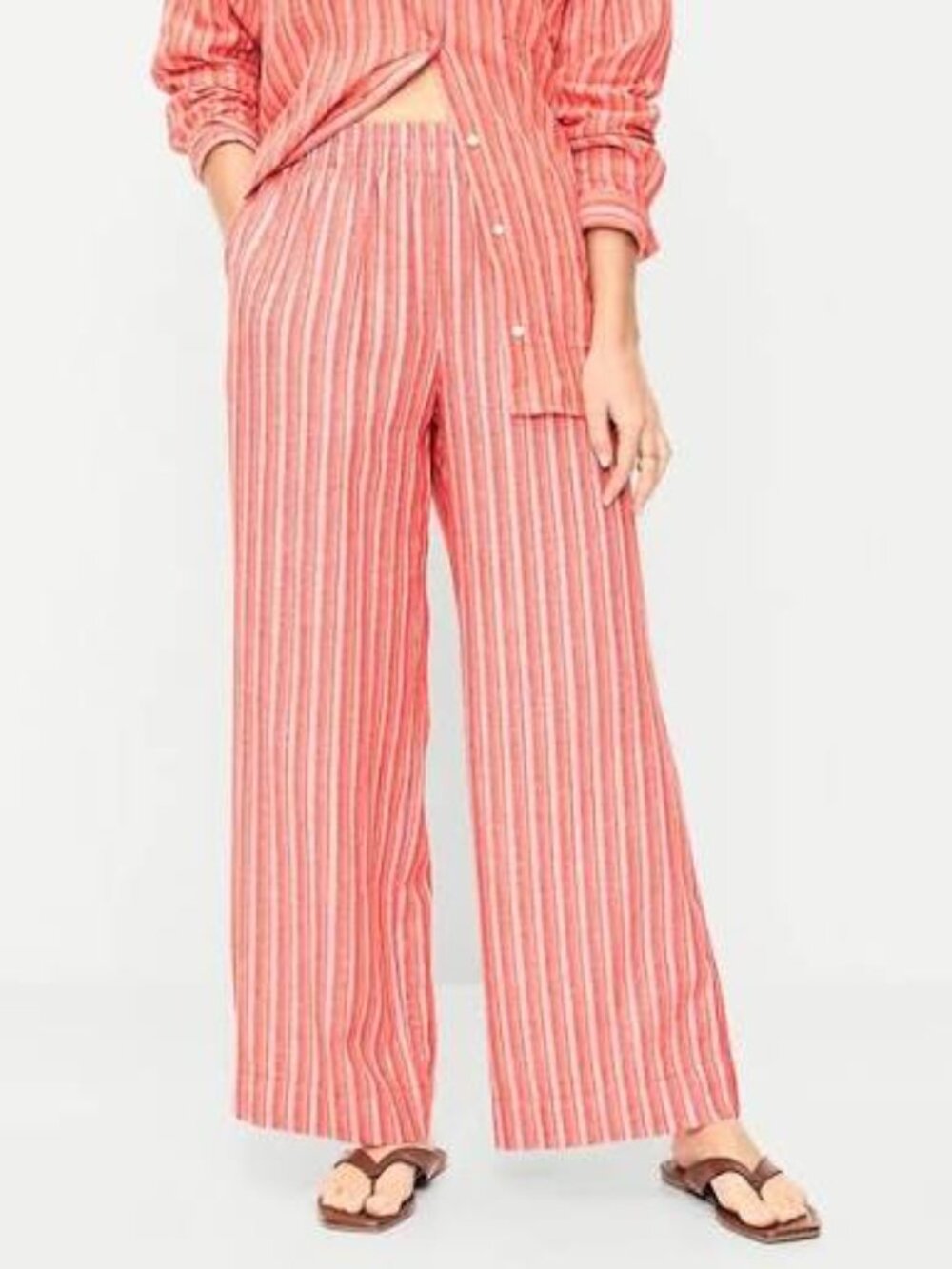 Old Navy Linen Blend High Waist Wide Leg Casual Pants Multicolor Striped  XSP